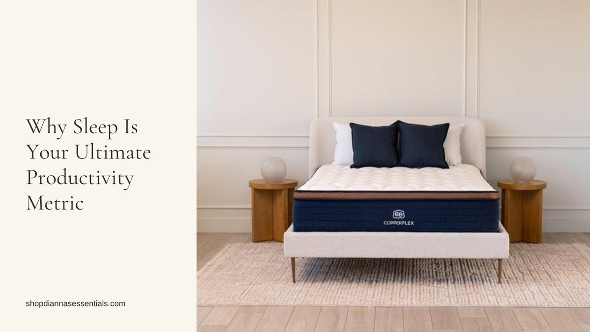Brooklyn Bedding CopperFlex Pro hybrid mattress on a cream upholstered bed in a calm, light bedroom