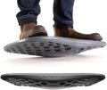 FluidStance Plane Balance Board with a person's feet balancing on top, shown from front and side profile