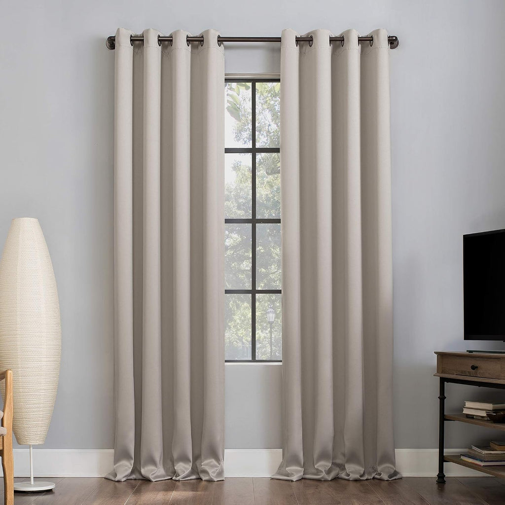 Sun Zero Nordic Theater-Grade Blackout Curtains, Stone
