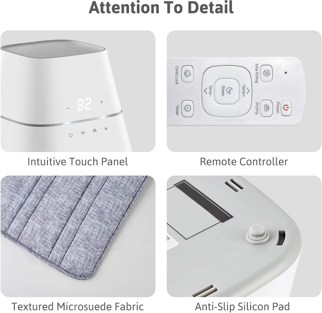 AquaPad CozyFlow pad texture and remote control detail, graphic reading Attention To Detail