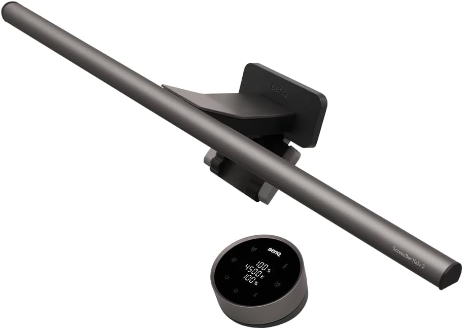 BenQ ScreenBar Halo 2 light bar with wireless controller dial, close-up