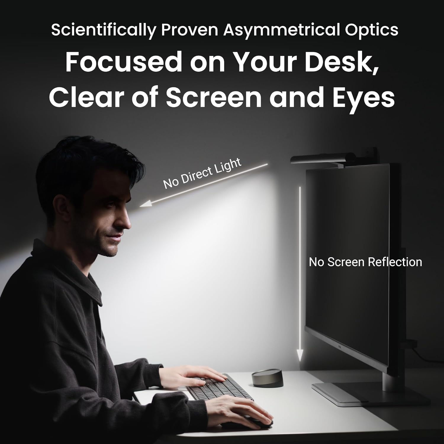 BenQ ScreenBar Halo 2 monitor light bar lighting a desk with no screen glare