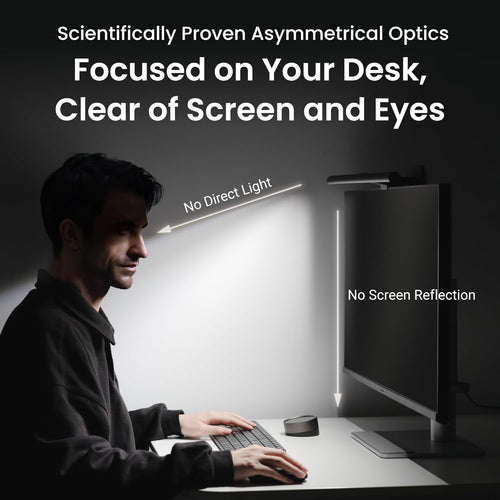 BenQ ScreenBar Halo 2 monitor light bar lighting a desk with no screen glare