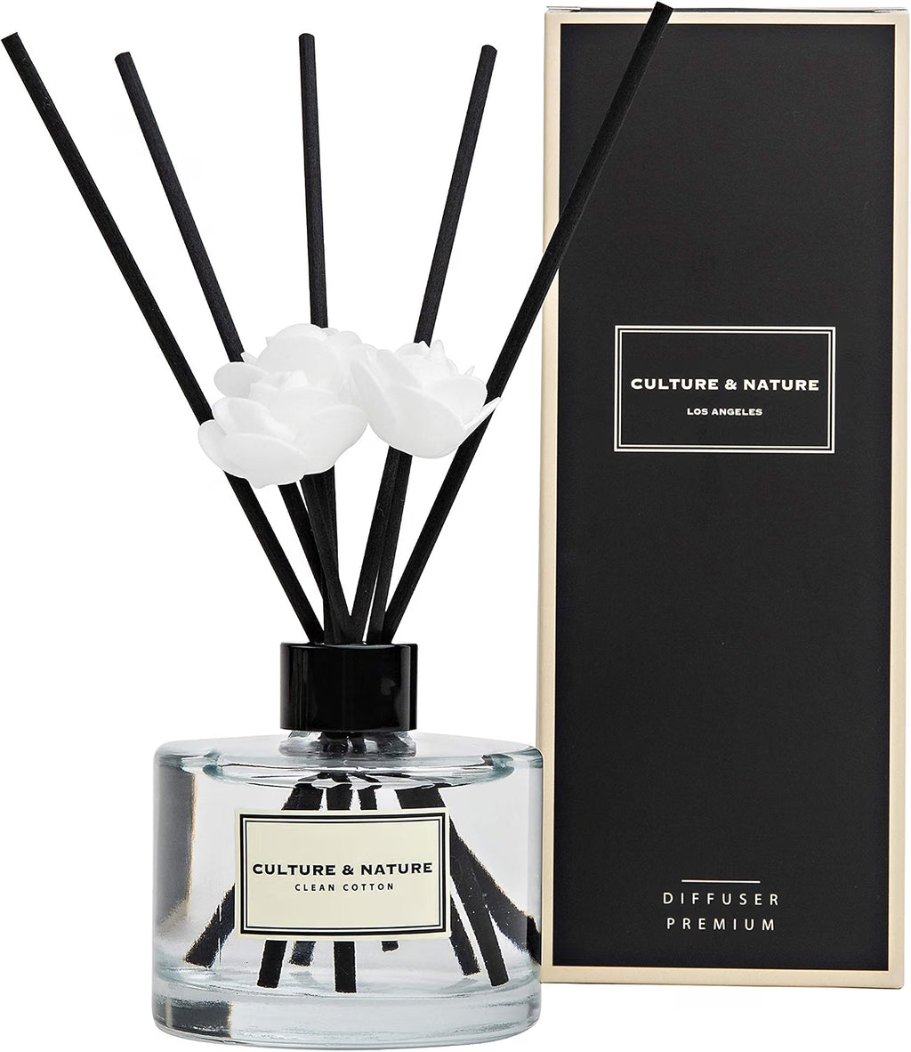 Clean Cotton reed diffuser 200ml bottle and reeds for home office desk