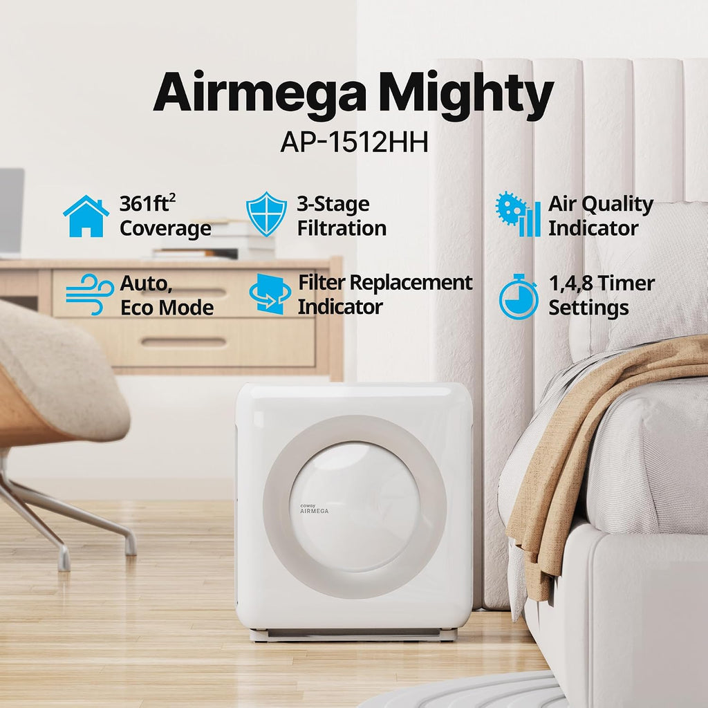 COWAY Mighty Air Purifier styled in a home living room