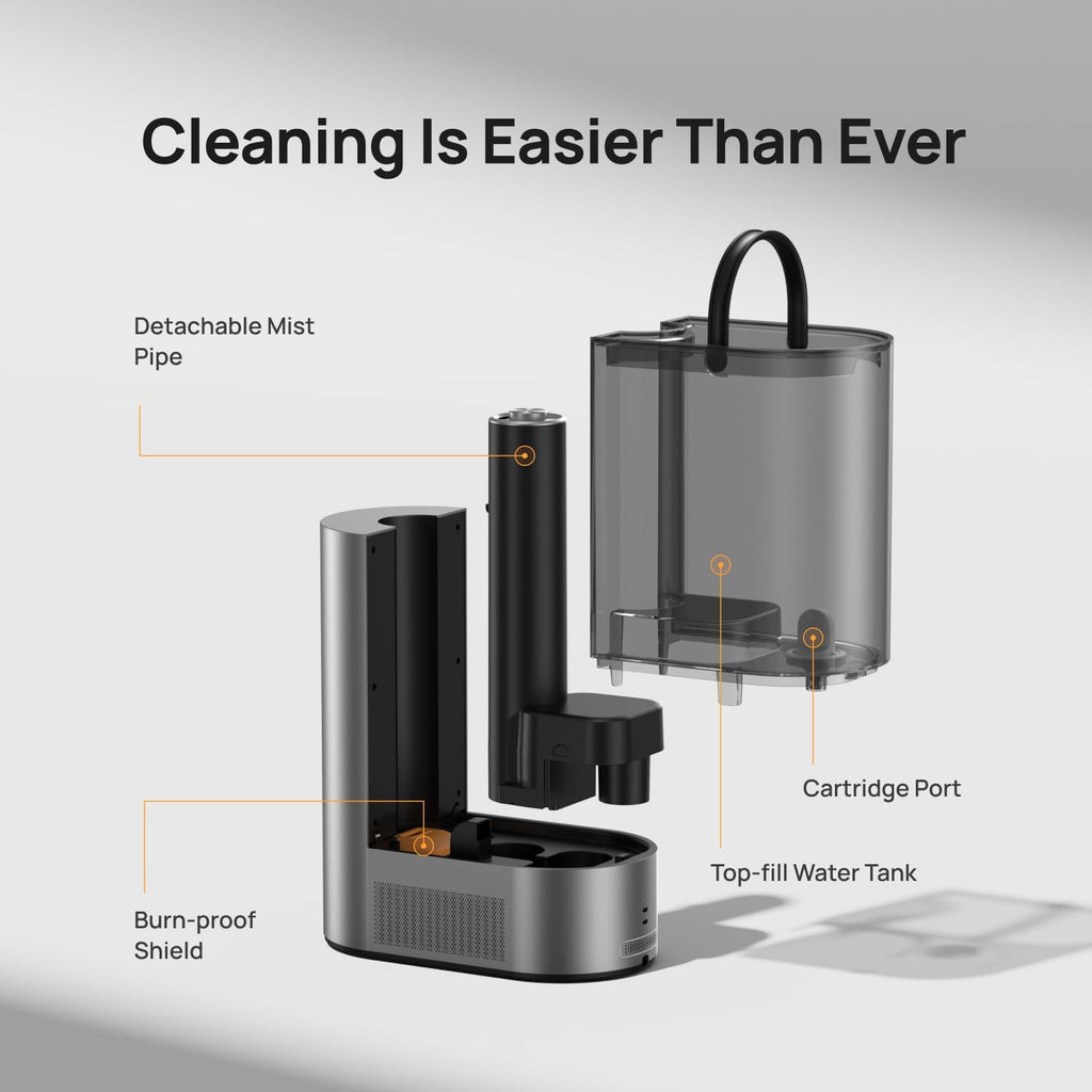 DREO 6L Smart Humidifier's removable tank and base, text reads Cleaning is Easier Than Ever