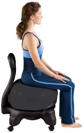 Woman sitting upright on a black Gaiam Classic Balance Ball Chair