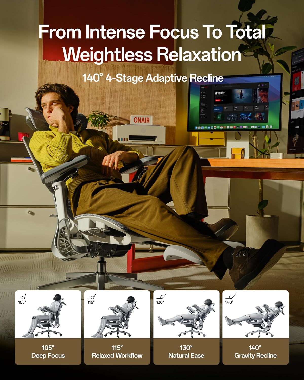 Hbada E3 Pro ergonomic office chair with lumbar support and footrest in black