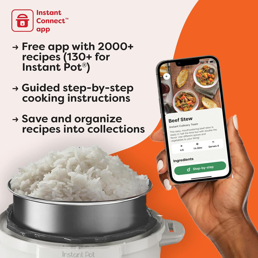 Instant Connect app screen showing a beef stew recipe alongside the Instant Pot Duo
