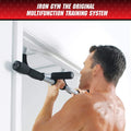 Man doing a pull-up on an Iron Gym total upper body doorway pull-up bar mounted in a doorframe