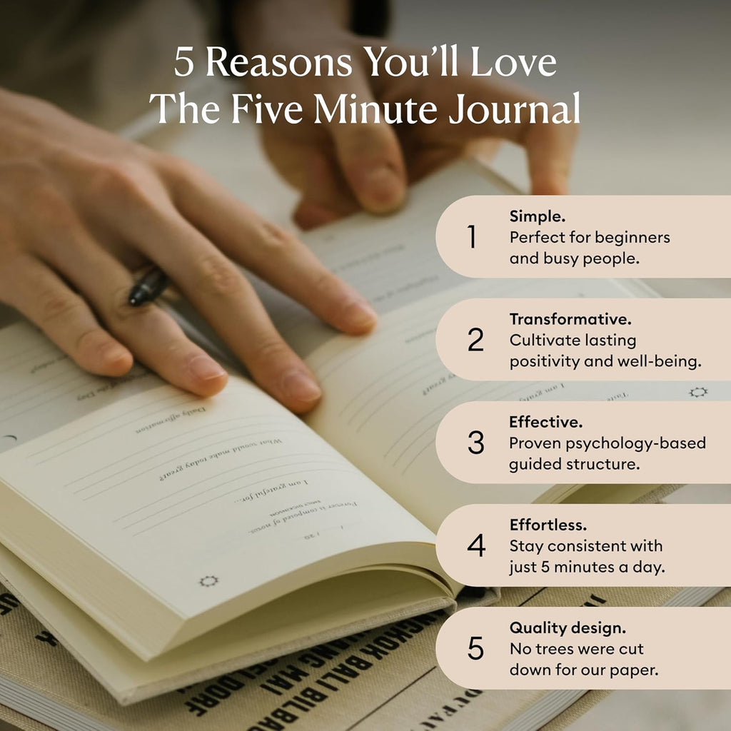 Five reasons to love The Five Minute Journal, including its simple, transformative, and effective guided structure