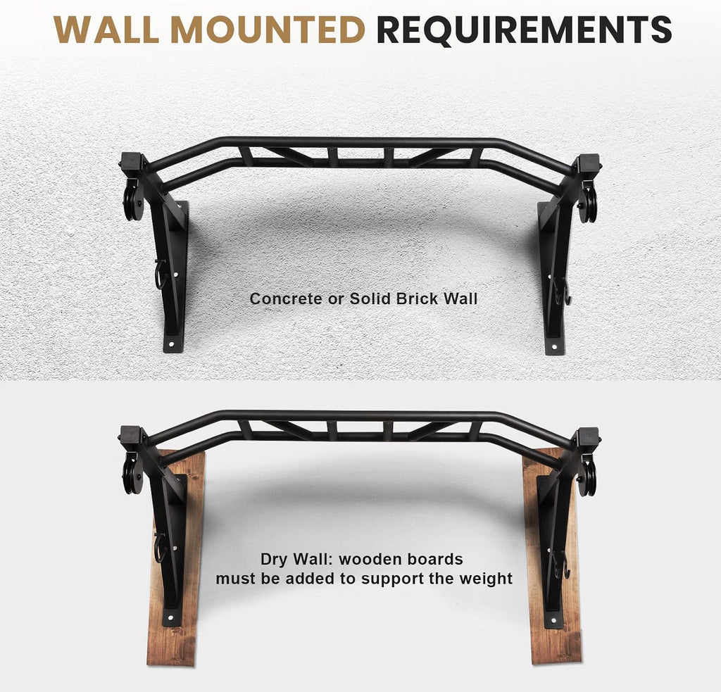 LIONSCOOL wall-mounted pull-up bar installation and wall-mounting requirements diagram