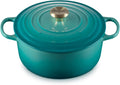 Le Creuset Signature Round Dutch Oven in teal, shown with the lid on