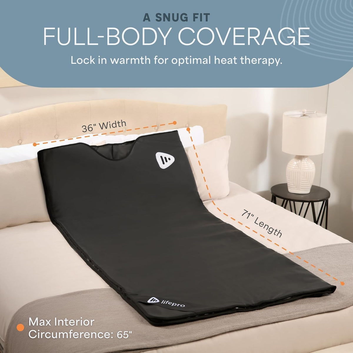 Man relaxing in a Lifepro RejuvaWrap infrared sauna blanket on a couch, highlighting at-home body detox benefits