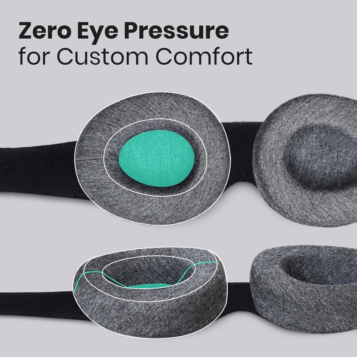 Two people wearing the Manta Sleep Mask, graphic reading Maximum Blackout for Deep Rest