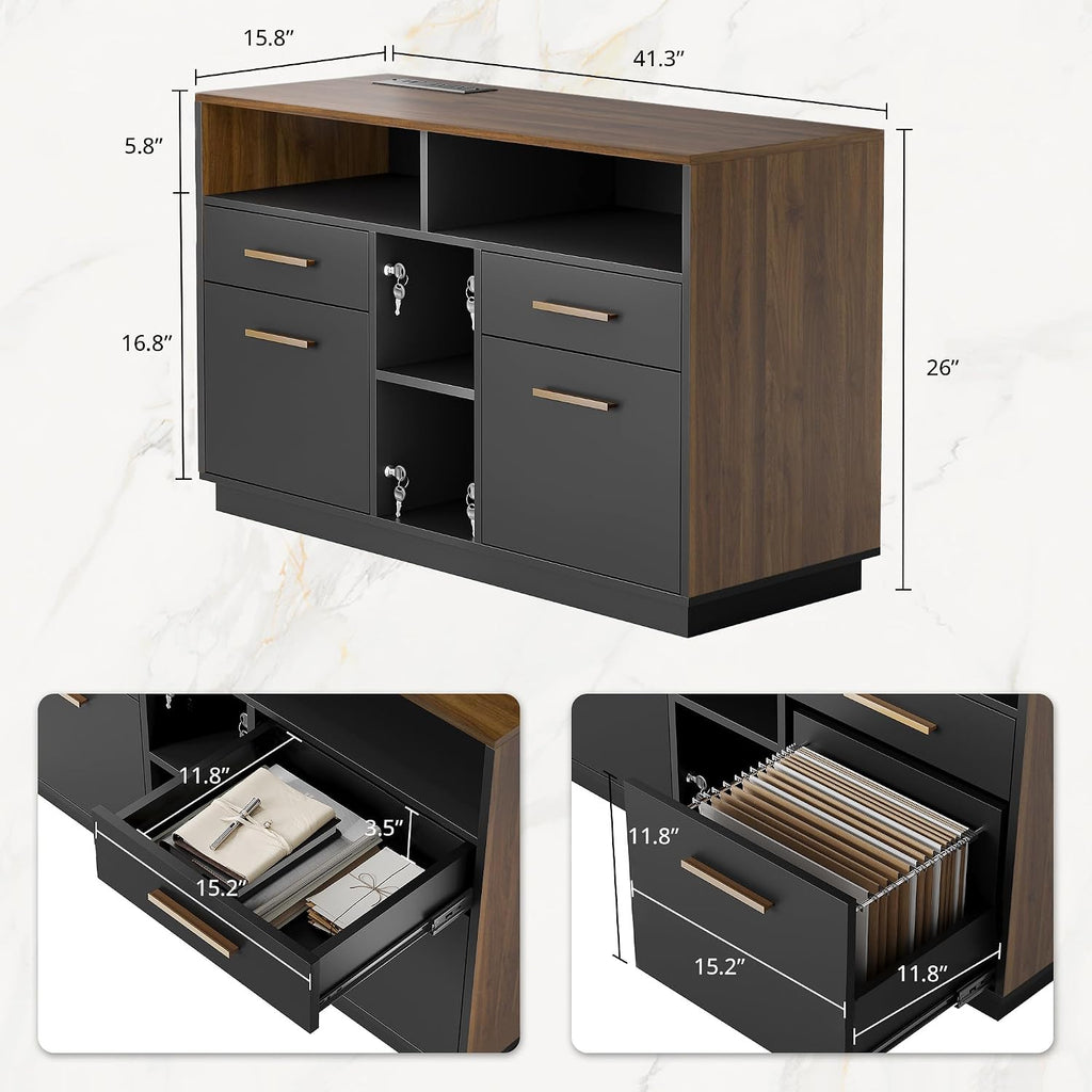 ModernMate 4-Drawer Wood File Cabinet — Locking, Built-In Power