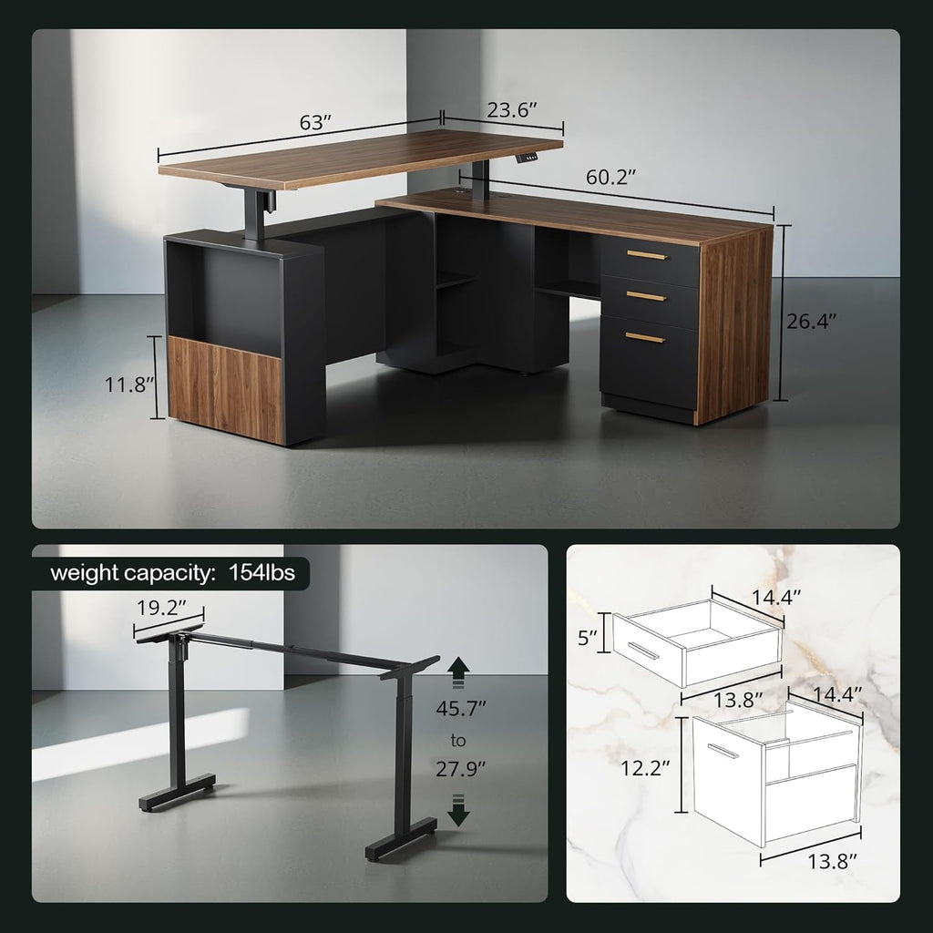 ModernMate 63" L-Shaped Multi-Functioning Executive Workstation — Black Walnut