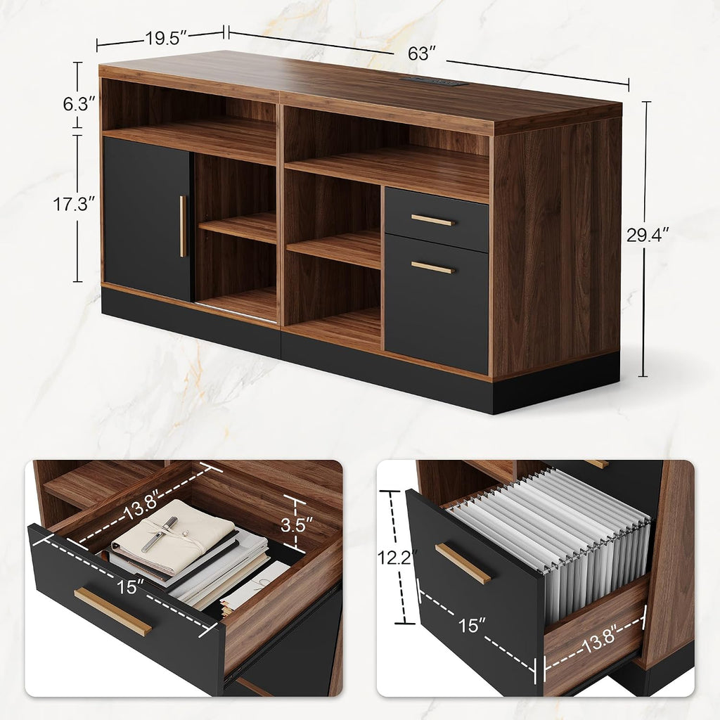 ModernMate 63" Wood Lateral File Cabinet & Credenza — Locking