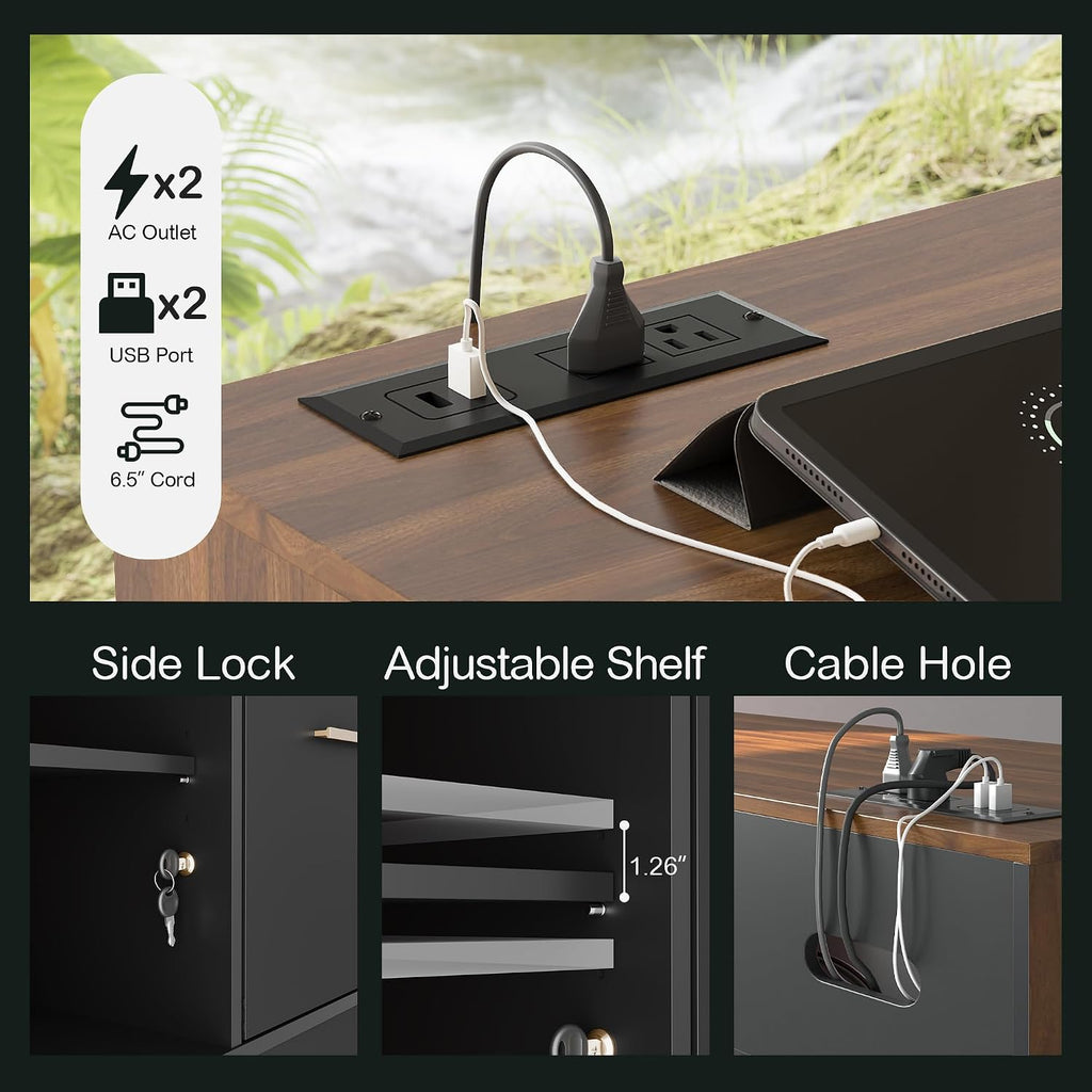 ModernMate 4-Drawer Wood File Cabinet — Locking, Built-In Power