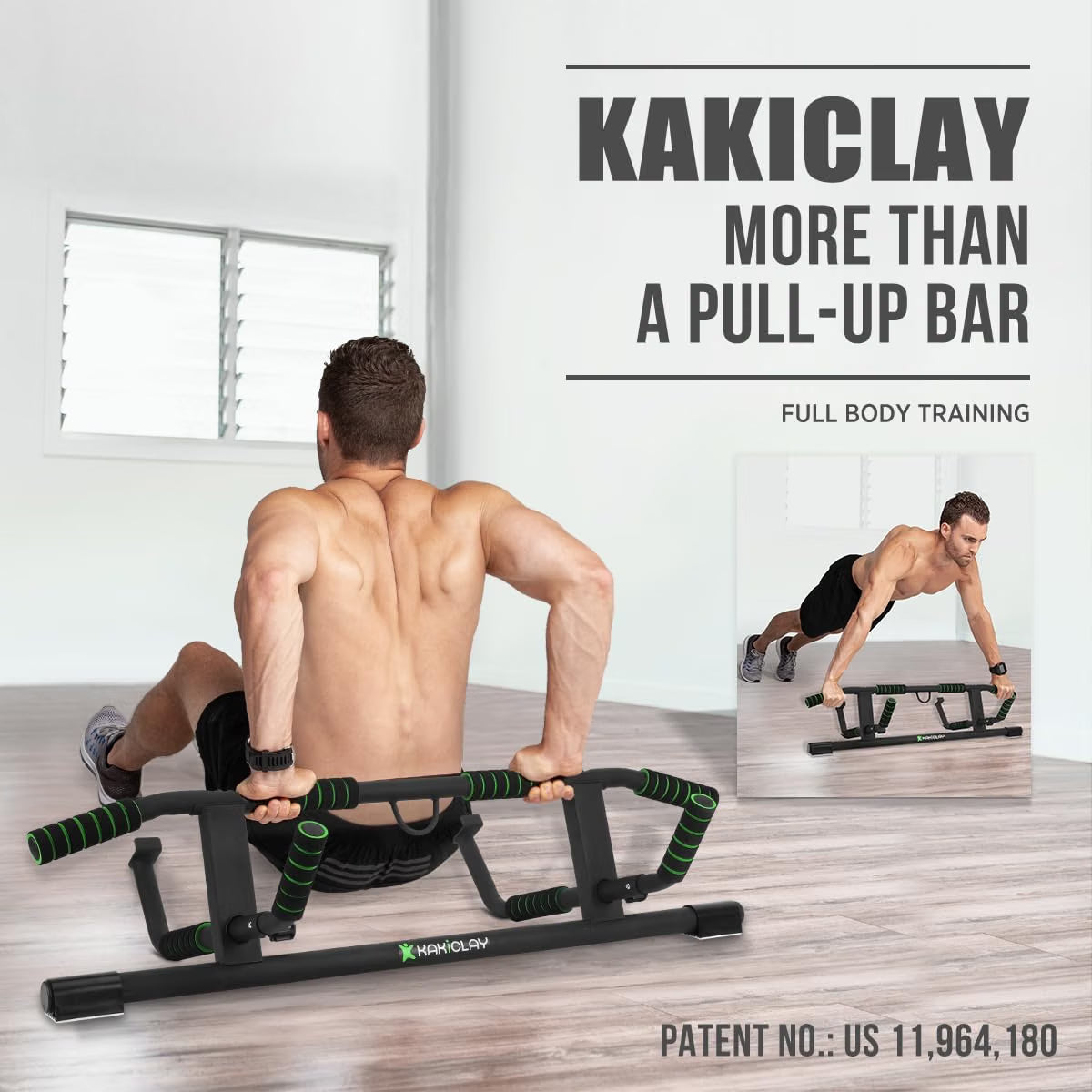 KAKICLAY doorway pull-up bar used as a floor stand for push-ups and dips, more than just a pull-up bar