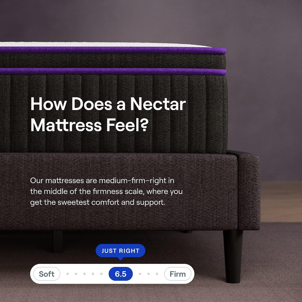 Graphic titled How Does a Nectar Mattress Feel, demonstrating the Nectar Luxe's medium-soft support
