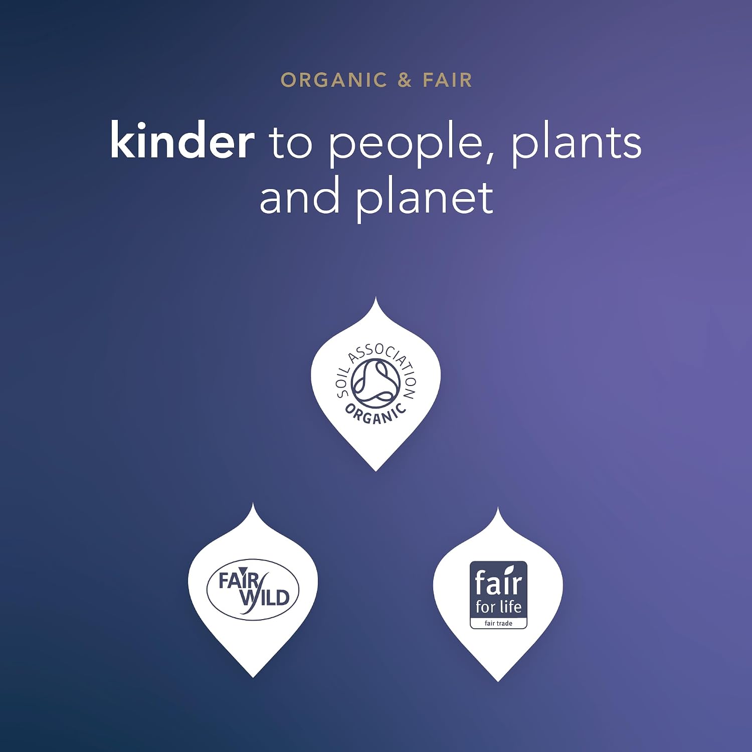 Organic and Fair Wild certification badges for the Pukka Herbal Tea Gift Set