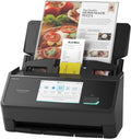 ScanSnap iX2500 Document Scanner in black, scanning a recipe page into the feeder