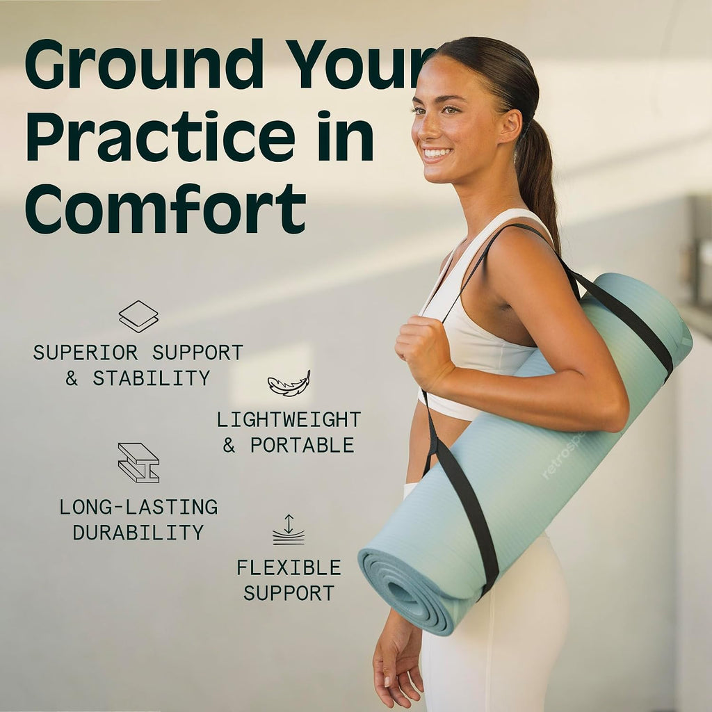Woman carrying the rolled Retrospec Solana Yoga Mat over her shoulder