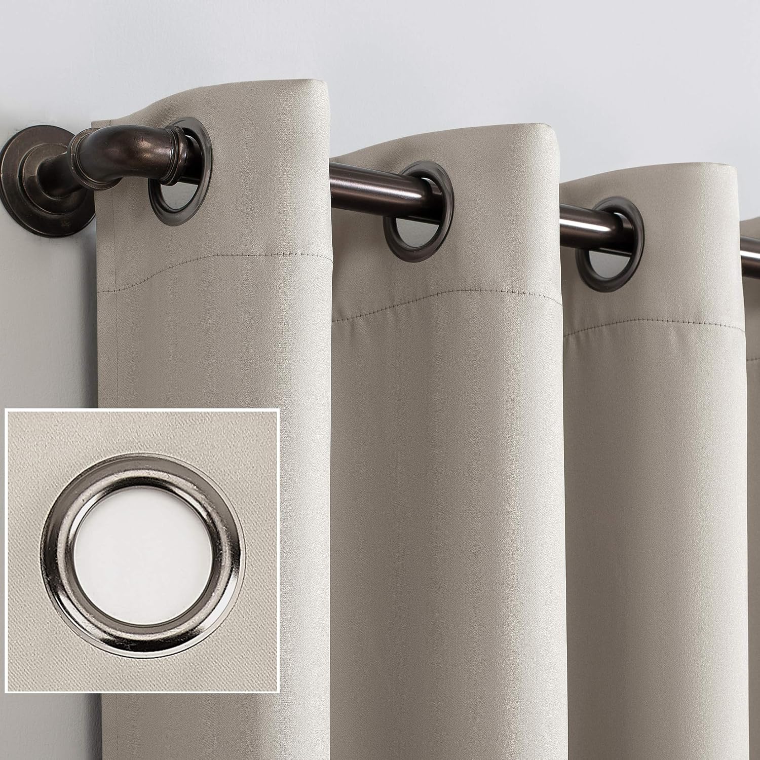 Close-up of a Sun Zero blackout curtain's grommet ring
