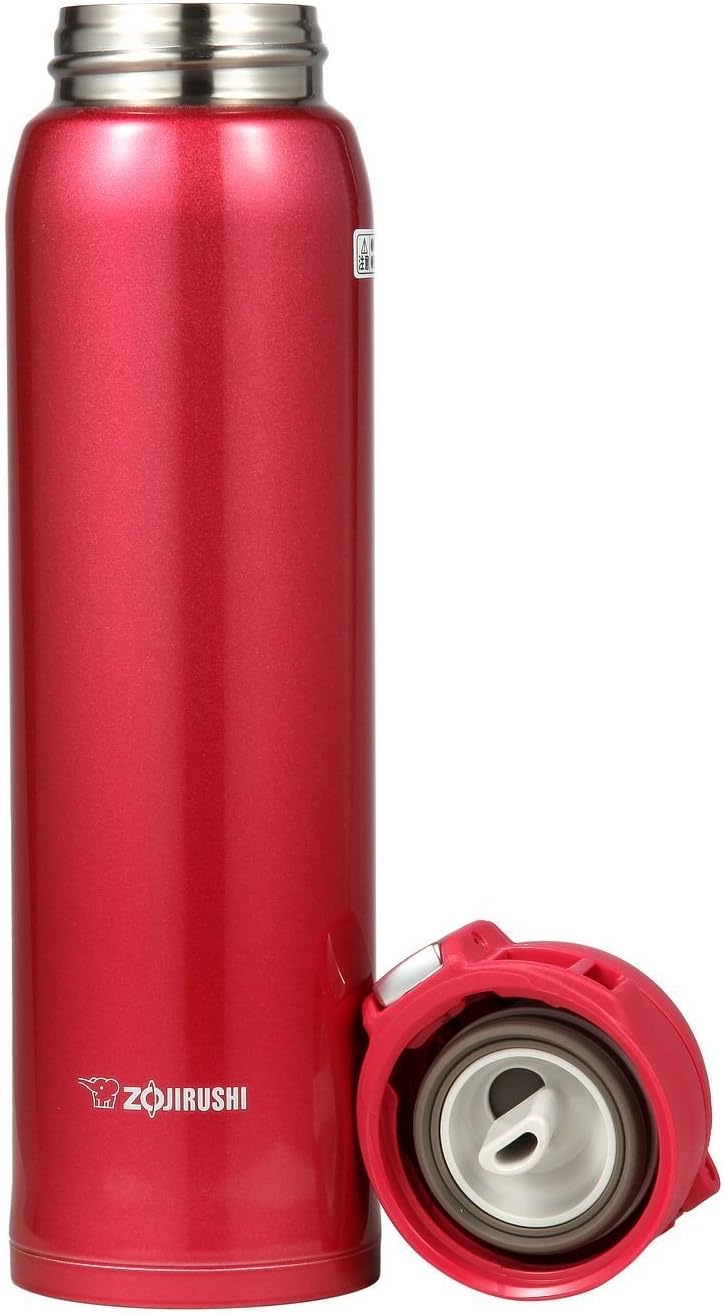 Zojirushi Stainless Steel Travel Mug in red, shown with the cap removed