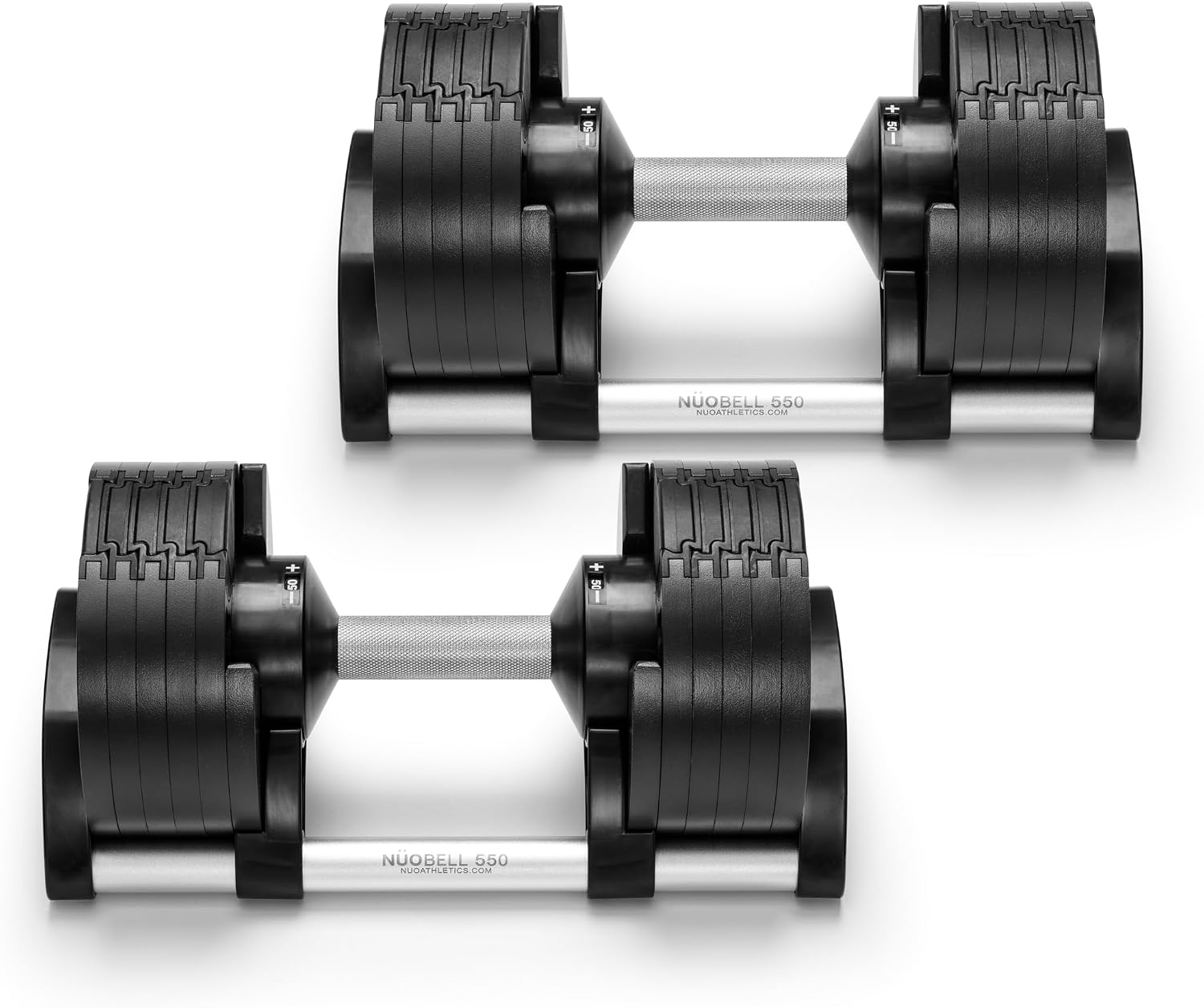 NUOBELL Adjustable Dumbbell Set - 50 LB Classic Silver